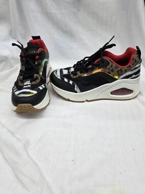 Skechers Animal Print Platform Sneakers in Black, White & Red